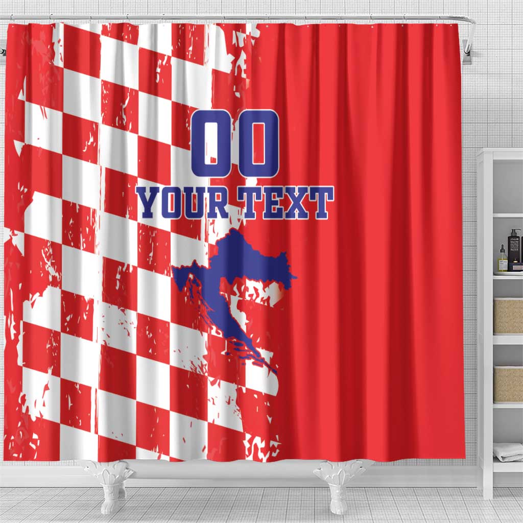 Custom Croatia Independence Day Shower Curtain Grunge Checkerboard Patterns With Map