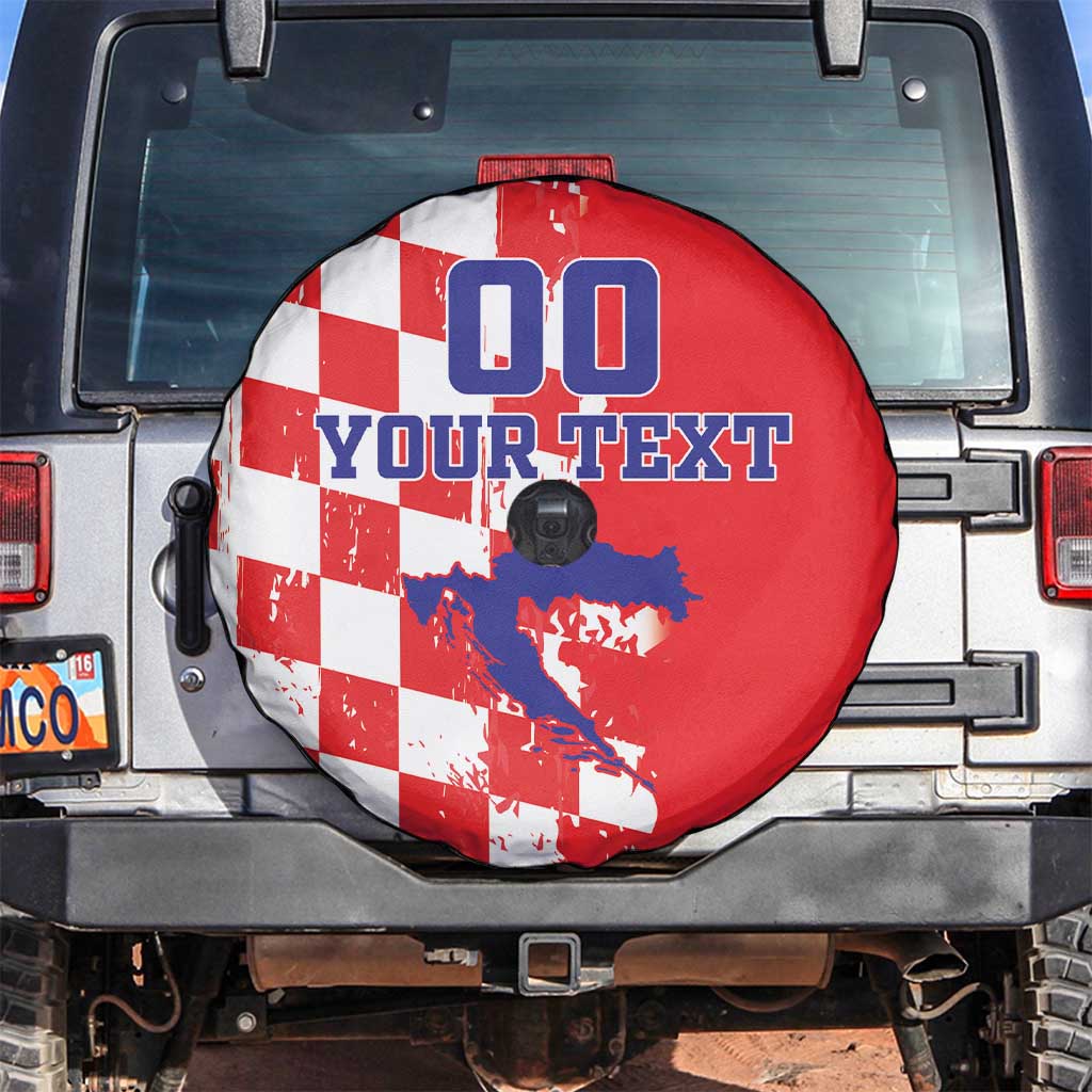 Custom Croatia Independence Day Spare Tire Cover Grunge Checkerboard Patterns With Map - Wonder Print Shop