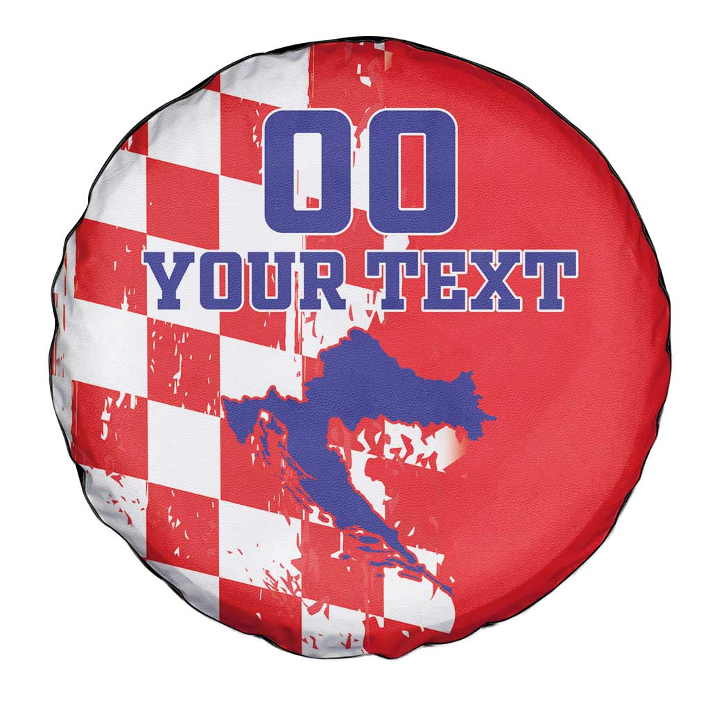 Custom Croatia Independence Day Spare Tire Cover Grunge Checkerboard Patterns With Map - Wonder Print Shop