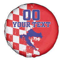 Custom Croatia Independence Day Spare Tire Cover Grunge Checkerboard Patterns With Map - Wonder Print Shop