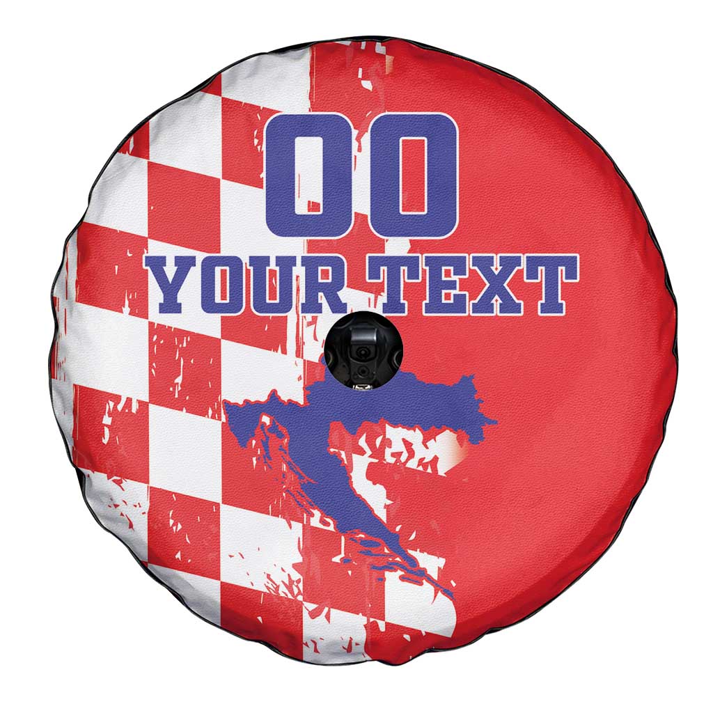 Custom Croatia Independence Day Spare Tire Cover Grunge Checkerboard Patterns With Map - Wonder Print Shop