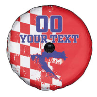 Custom Croatia Independence Day Spare Tire Cover Grunge Checkerboard Patterns With Map - Wonder Print Shop