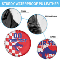 Custom Croatia Independence Day Spare Tire Cover Grunge Checkerboard Patterns With Map - Wonder Print Shop