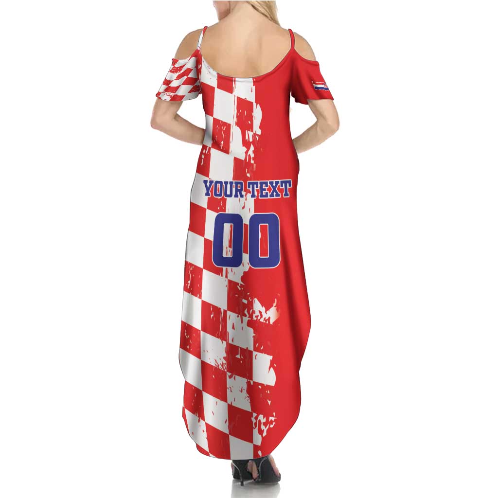 Custom Croatia Independence Day Summer Maxi Dress Grunge Checkerboard Patterns With Map - Wonder Print Shop