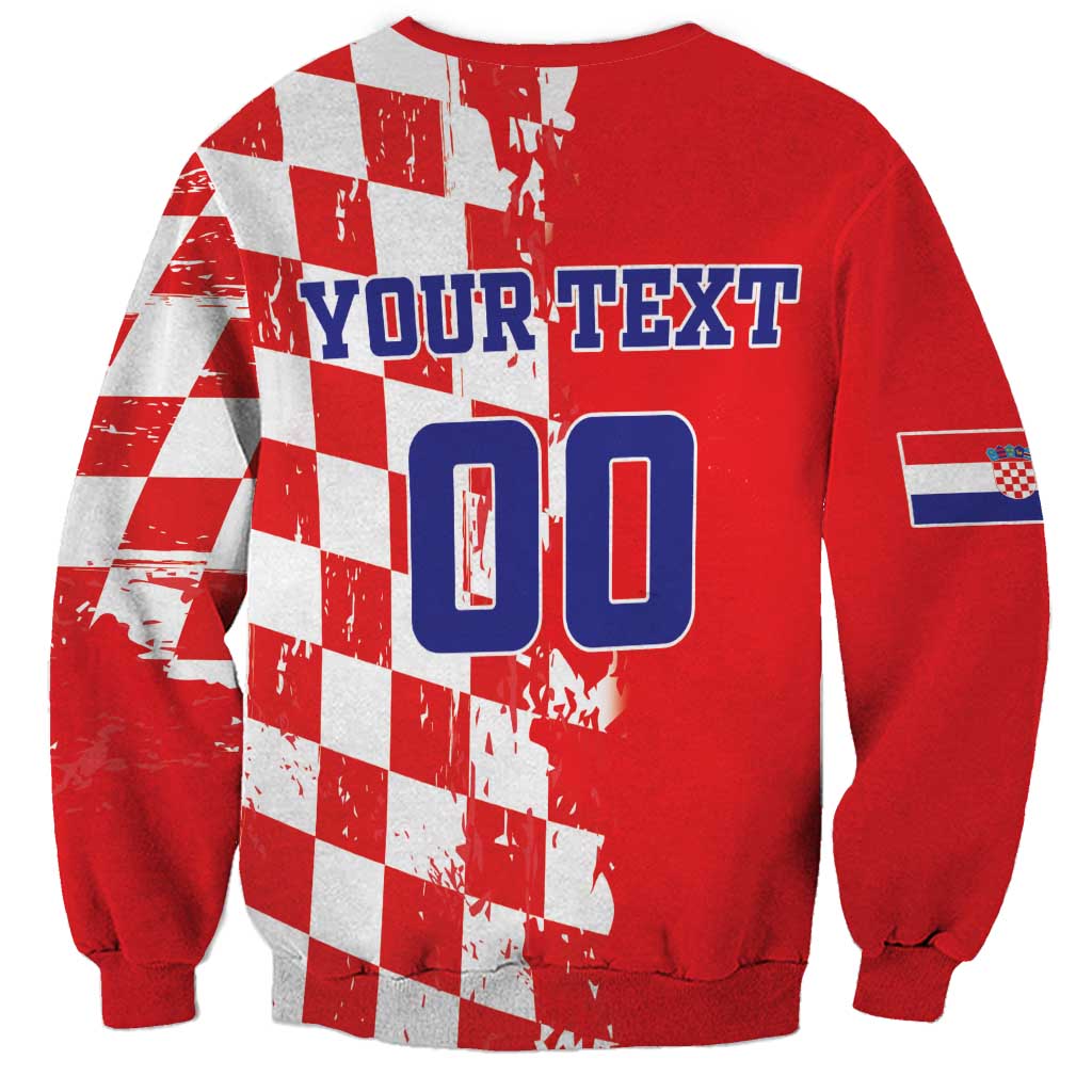 Custom Croatia Independence Day Sweatshirt Grunge Checkerboard Patterns With Map - Wonder Print Shop