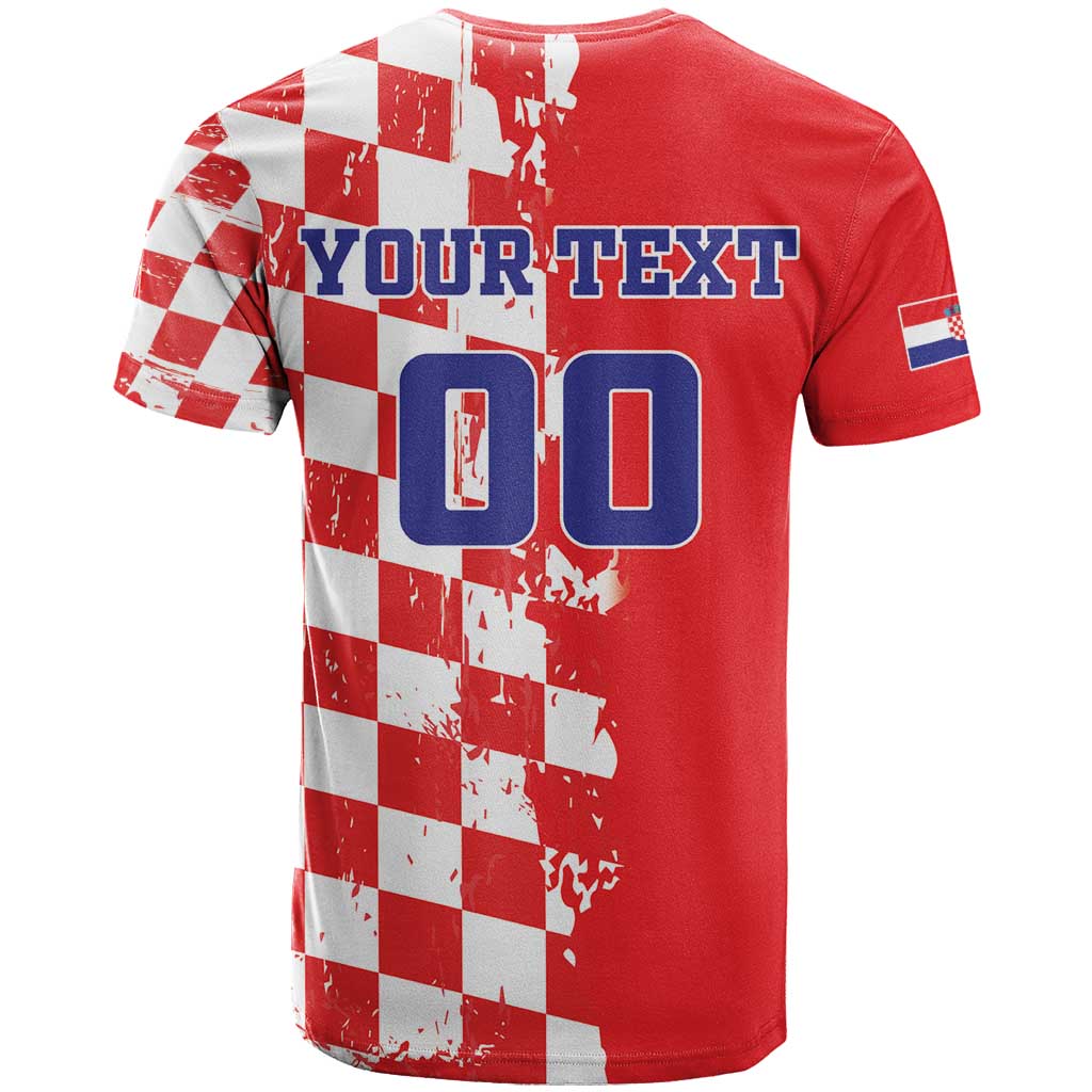 Custom Croatia Independence Day T Shirt Grunge Checkerboard Patterns With Map - Wonder Print Shop