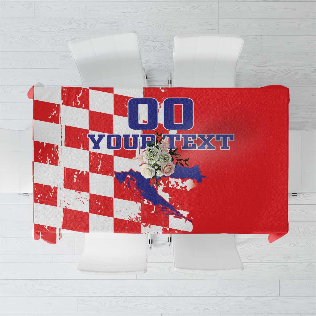 Custom Croatia Independence Day Tablecloth Grunge Checkerboard Patterns With Map - Wonder Print Shop