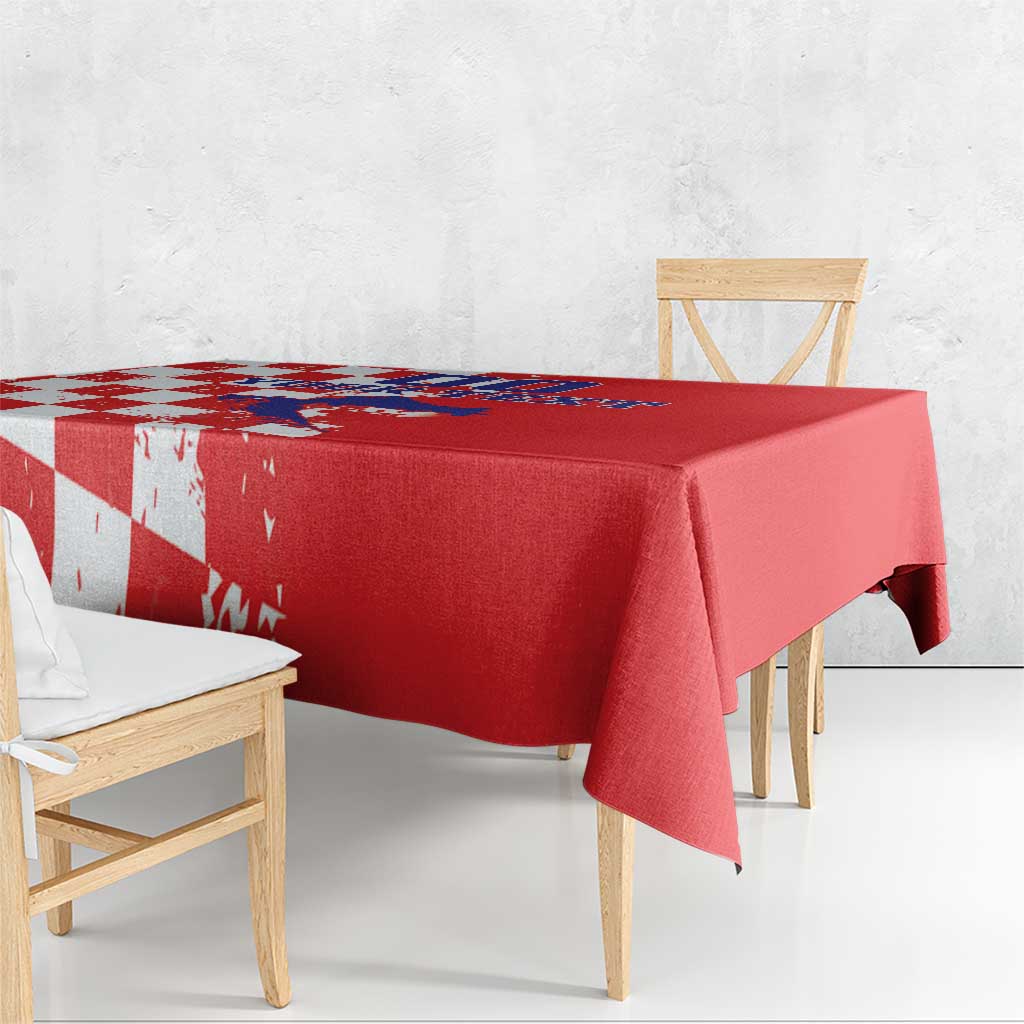 Custom Croatia Independence Day Tablecloth Grunge Checkerboard Patterns With Map - Wonder Print Shop