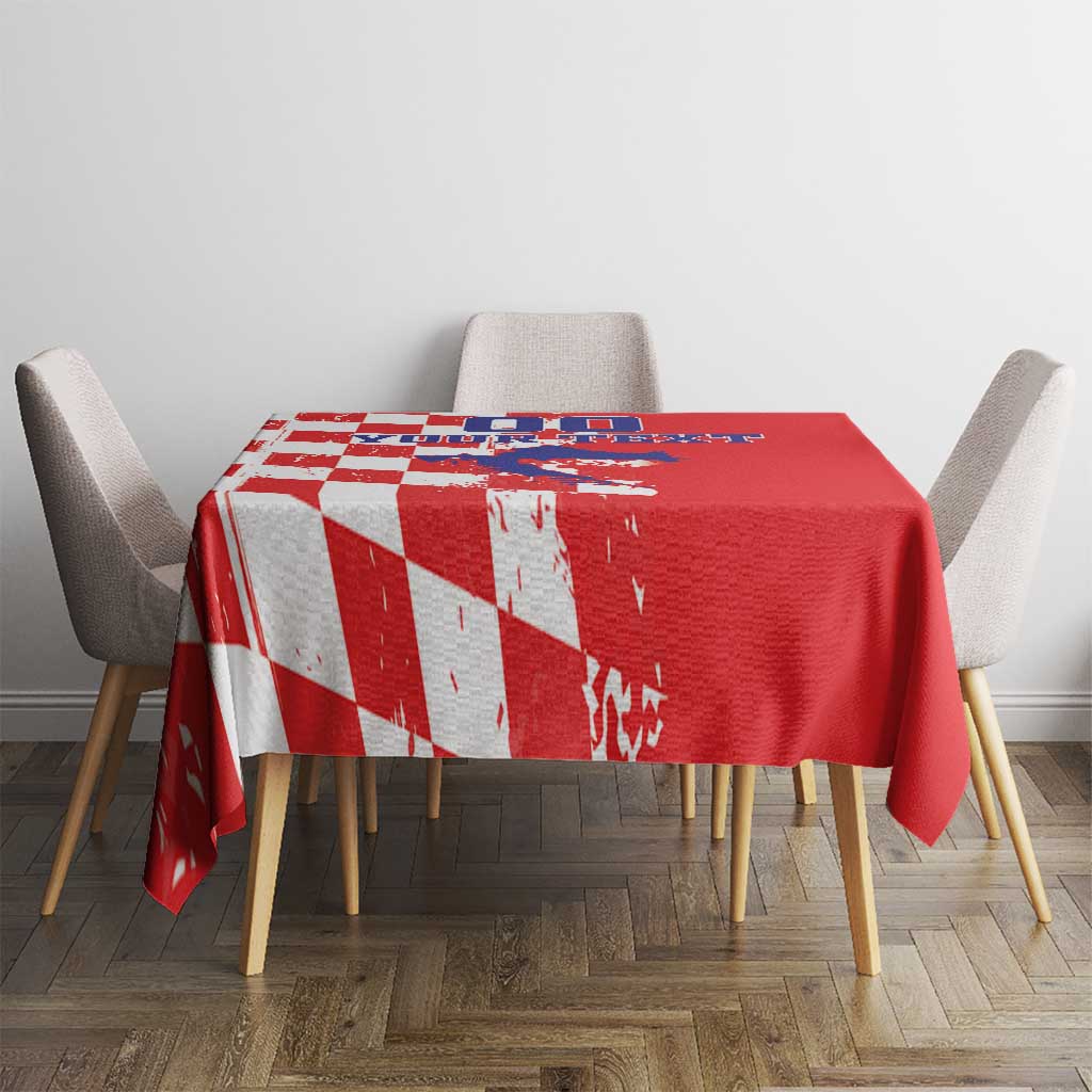 Custom Croatia Independence Day Tablecloth Grunge Checkerboard Patterns With Map - Wonder Print Shop
