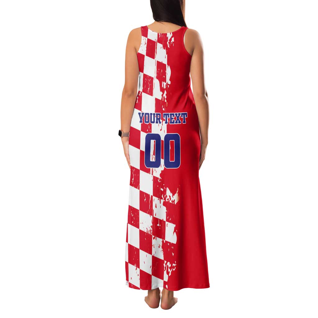 Custom Croatia Independence Day Tank Maxi Dress Grunge Checkerboard Patterns With Map - Wonder Print Shop