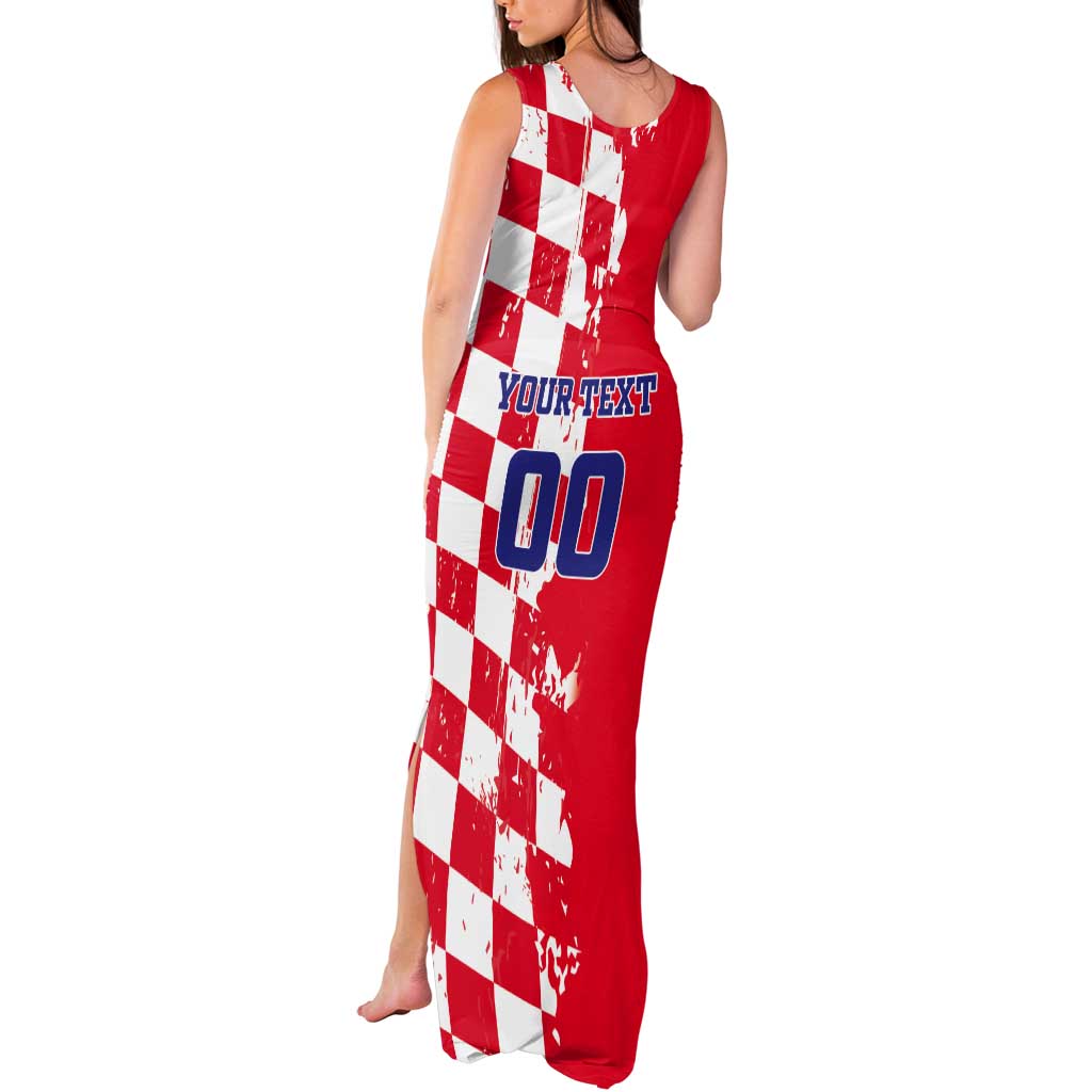 Custom Croatia Independence Day Tank Maxi Dress Grunge Checkerboard Patterns With Map - Wonder Print Shop