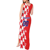 Custom Croatia Independence Day Tank Maxi Dress Grunge Checkerboard Patterns With Map - Wonder Print Shop
