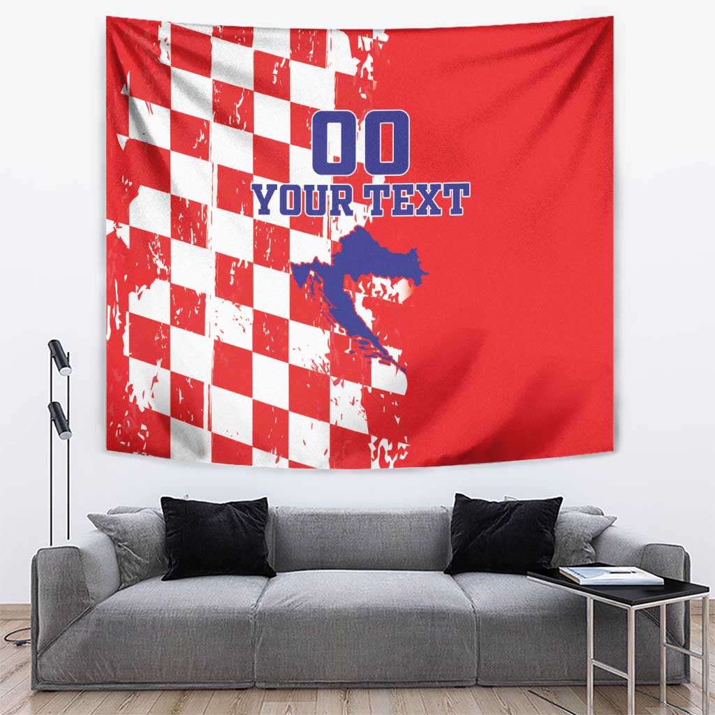 Custom Croatia Independence Day Tapestry Grunge Checkerboard Patterns With Map - Wonder Print Shop