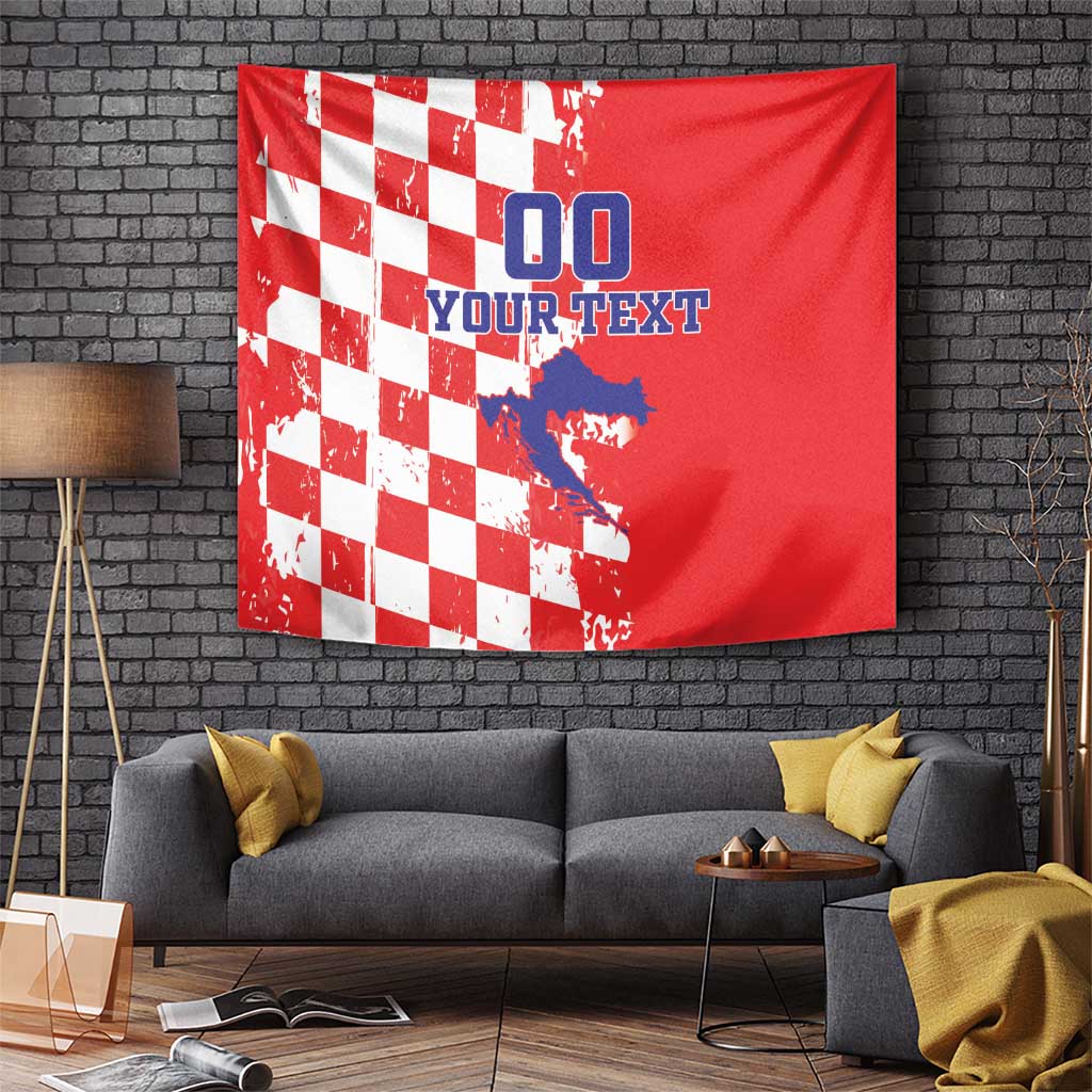 Custom Croatia Independence Day Tapestry Grunge Checkerboard Patterns With Map - Wonder Print Shop