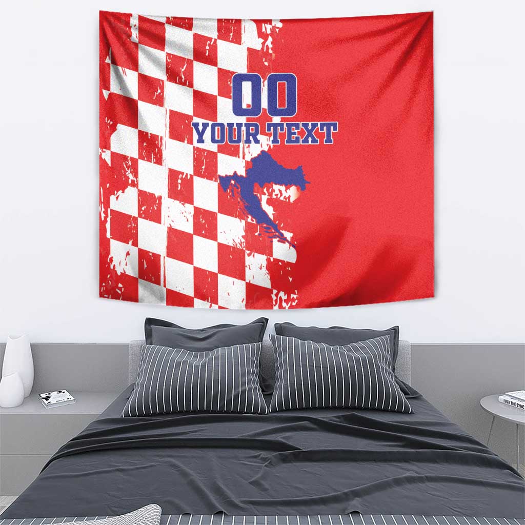 Custom Croatia Independence Day Tapestry Grunge Checkerboard Patterns With Map - Wonder Print Shop