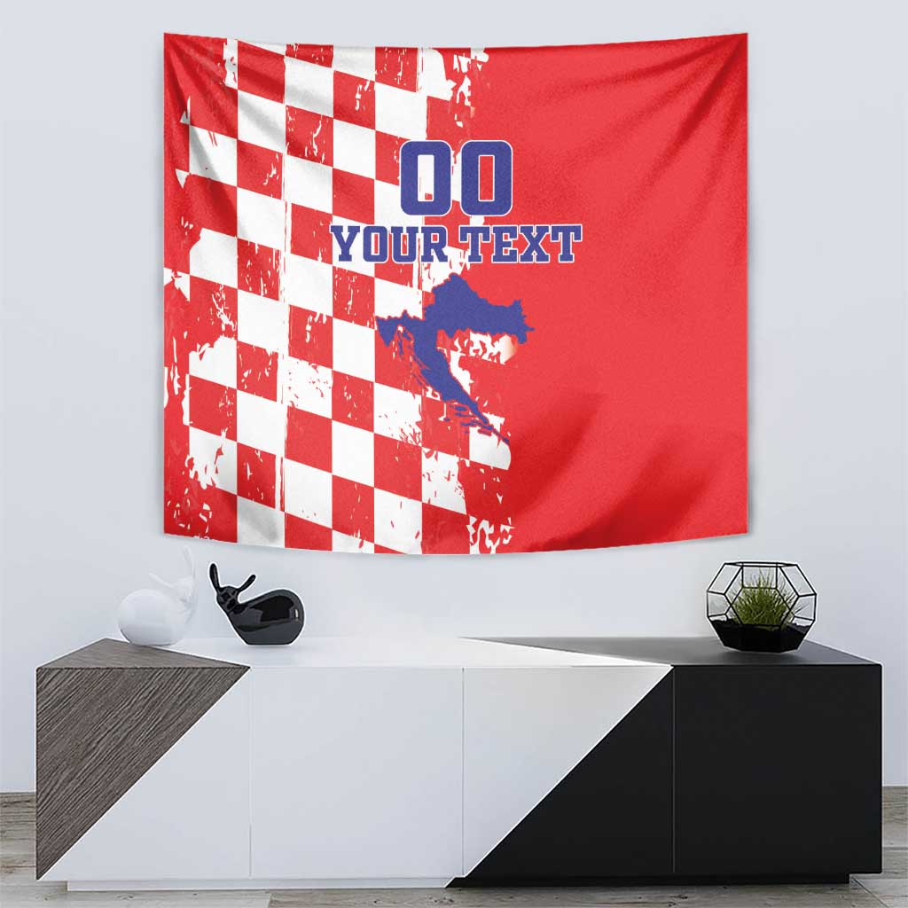 Custom Croatia Independence Day Tapestry Grunge Checkerboard Patterns With Map - Wonder Print Shop