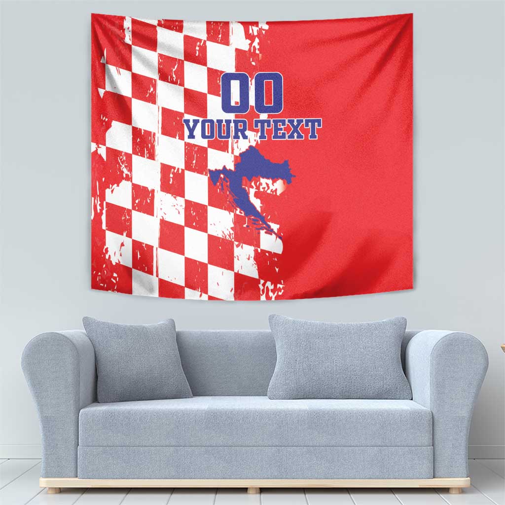 Custom Croatia Independence Day Tapestry Grunge Checkerboard Patterns With Map - Wonder Print Shop