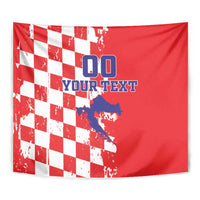 Custom Croatia Independence Day Tapestry Grunge Checkerboard Patterns With Map - Wonder Print Shop