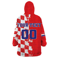 Custom Croatia Independence Day Wearable Blanket Hoodie Grunge Checkerboard Patterns With Map - Wonder Print Shop