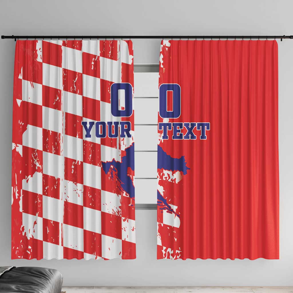 Custom Croatia Independence Day Window Curtain Grunge Checkerboard Patterns With Map - Wonder Print Shop