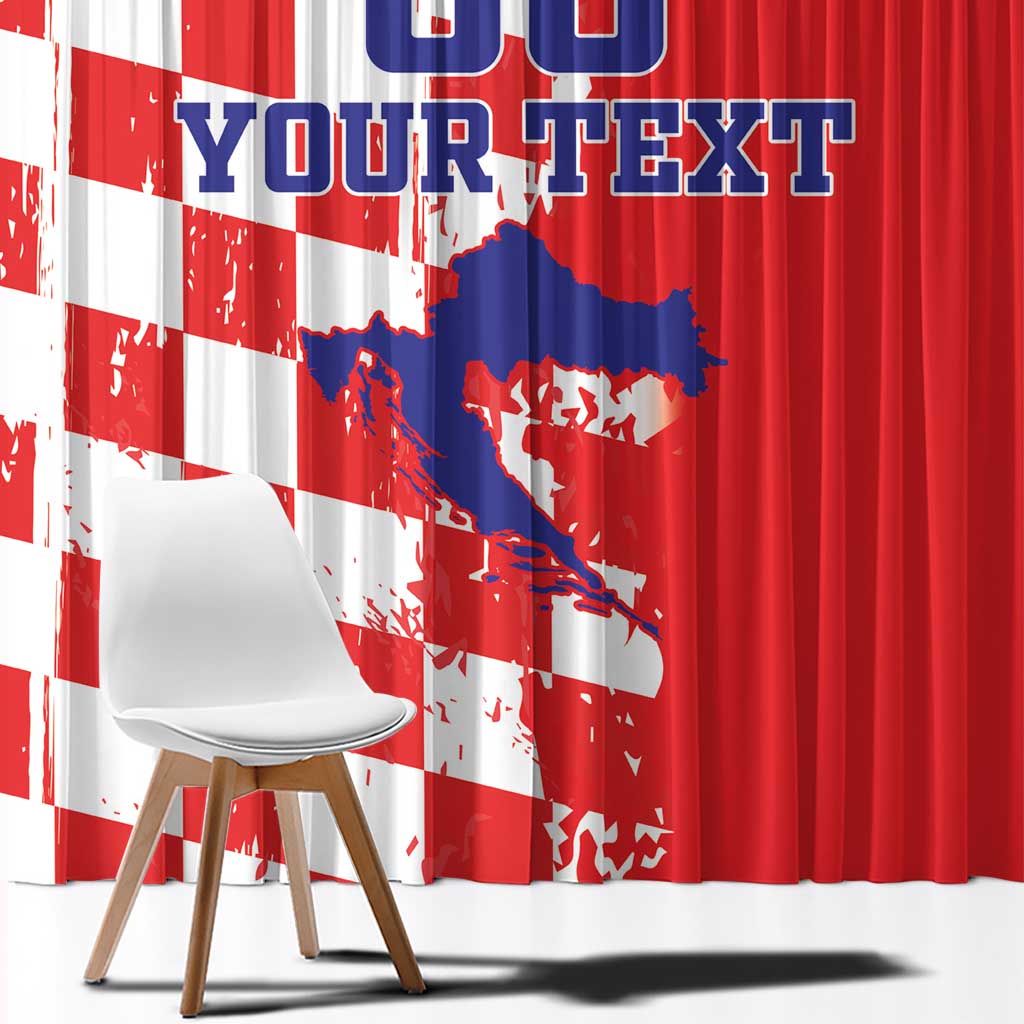 Custom Croatia Independence Day Window Curtain Grunge Checkerboard Patterns With Map - Wonder Print Shop