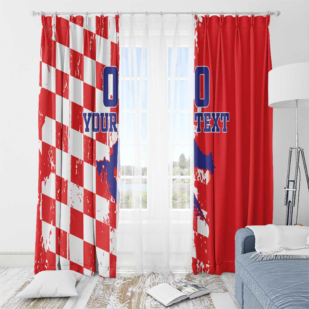 Custom Croatia Independence Day Window Curtain Grunge Checkerboard Patterns With Map - Wonder Print Shop
