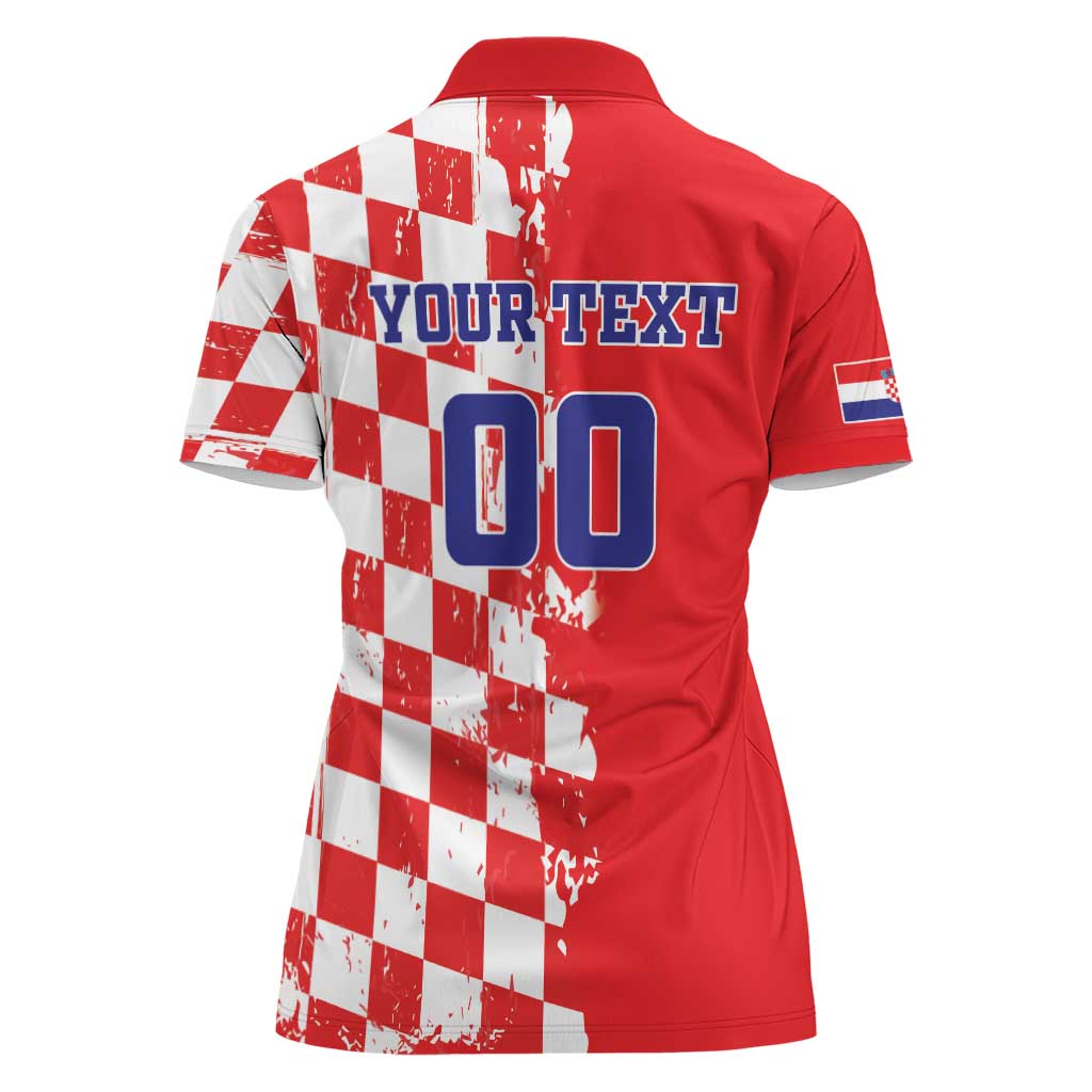 Custom Croatia Independence Day Women Polo Shirt Grunge Checkerboard Patterns With Map - Wonder Print Shop