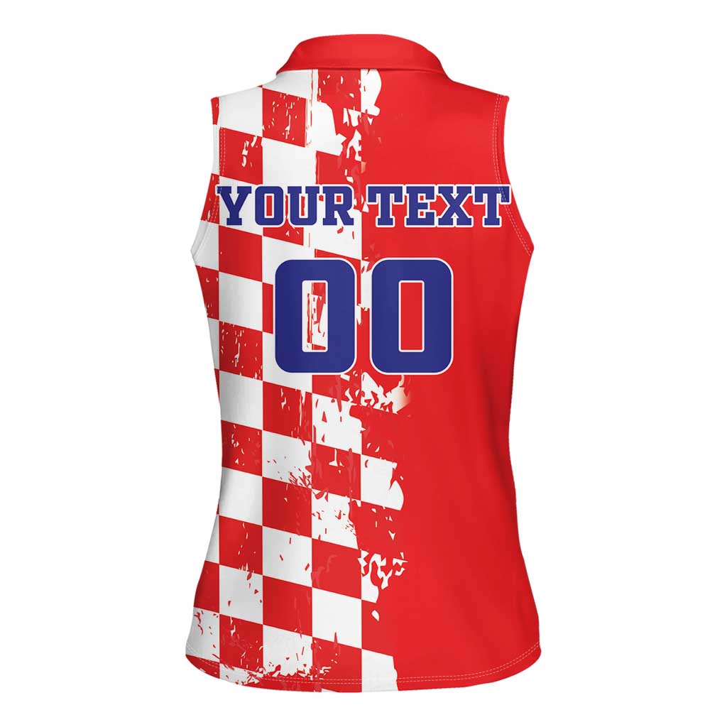 Custom Croatia Independence Day Women Sleeveless Polo Shirt Grunge Checkerboard Patterns With Map - Wonder Print Shop