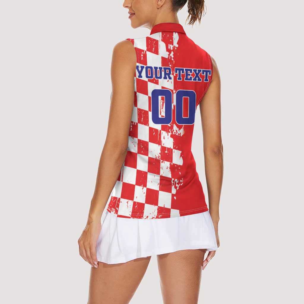 Custom Croatia Independence Day Women Sleeveless Polo Shirt Grunge Checkerboard Patterns With Map - Wonder Print Shop