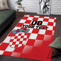 Custom Croatia Checkerboard Area Rug With Coat Of Arms - Wonder Print Shop