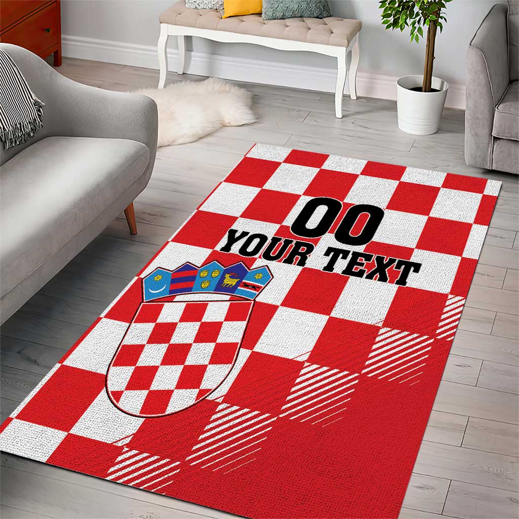 Custom Croatia Checkerboard Area Rug With Coat Of Arms - Wonder Print Shop