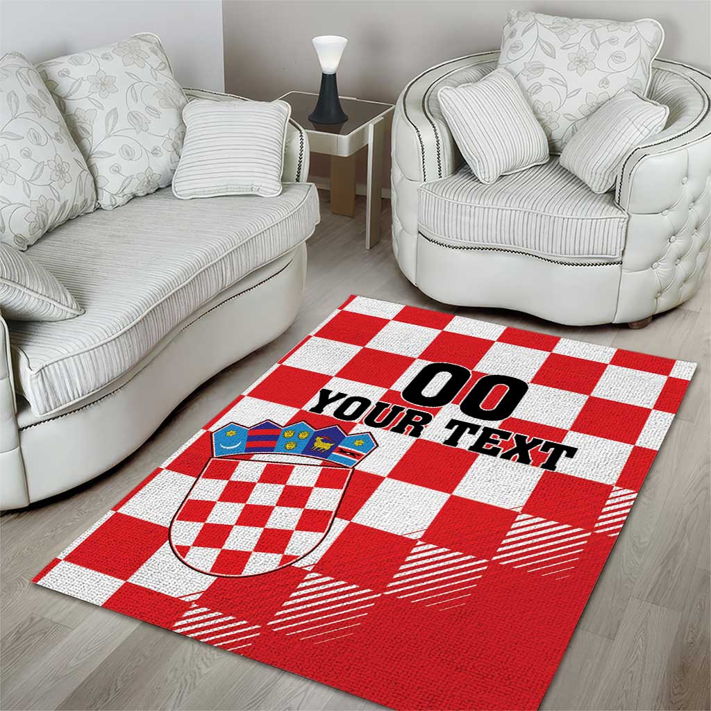 Custom Croatia Checkerboard Area Rug With Coat Of Arms - Wonder Print Shop