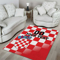 Custom Croatia Checkerboard Area Rug With Coat Of Arms - Wonder Print Shop