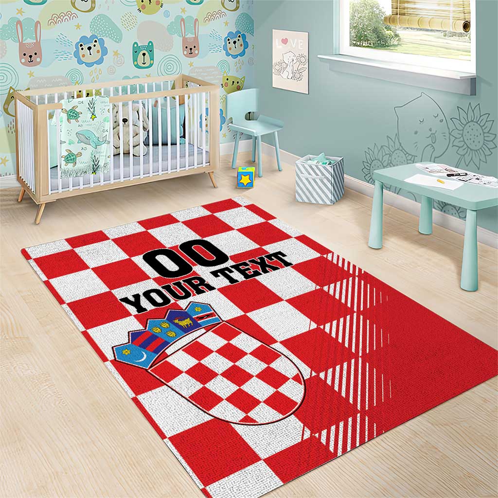 Custom Croatia Checkerboard Area Rug With Coat Of Arms - Wonder Print Shop