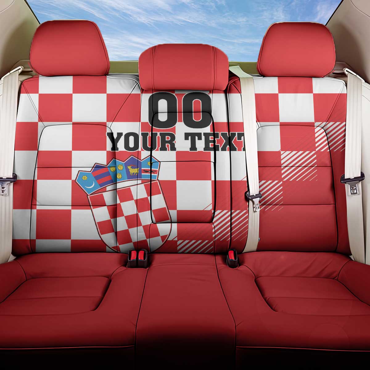 Custom Croatia Checkerboard Back Car Seat Cover With Coat Of Arms - Wonder Print Shop