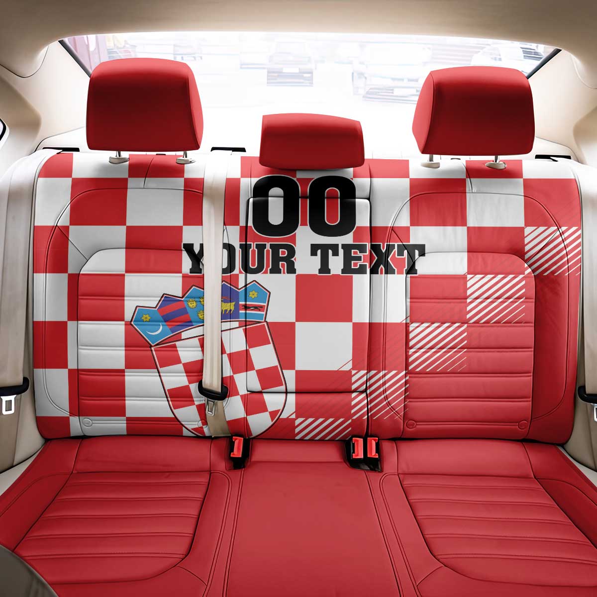 Custom Croatia Checkerboard Back Car Seat Cover With Coat Of Arms - Wonder Print Shop