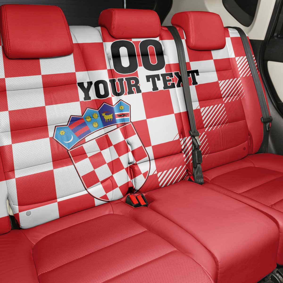 Custom Croatia Checkerboard Back Car Seat Cover With Coat Of Arms - Wonder Print Shop