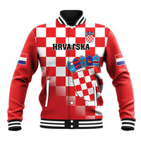Custom Croatia Checkerboard Baseball Jacket With Coat Of Arms - Wonder Print Shop