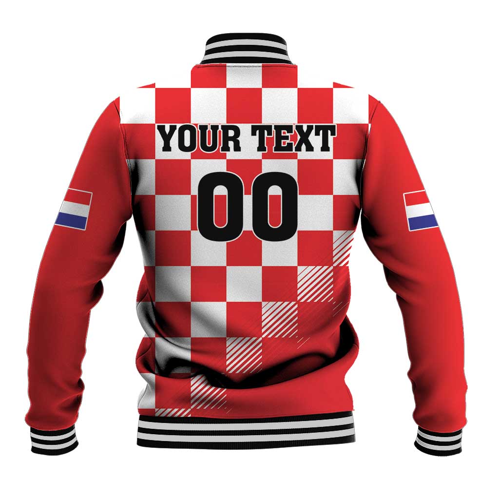 Custom Croatia Checkerboard Baseball Jacket With Coat Of Arms - Wonder Print Shop