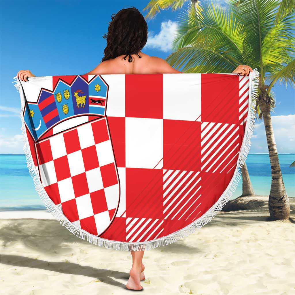 Custom Croatia Checkerboard Beach Blanket With Coat Of Arms - Wonder Print Shop