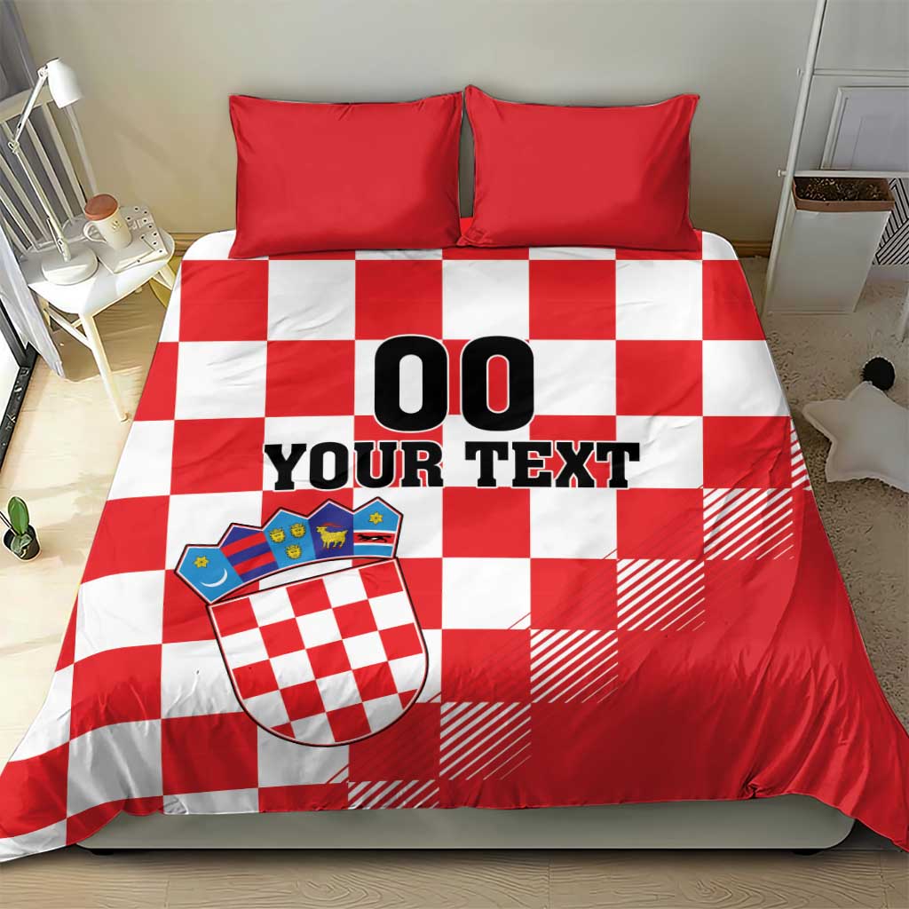 Custom Croatia Checkerboard Bedding Set With Coat Of Arms - Wonder Print Shop
