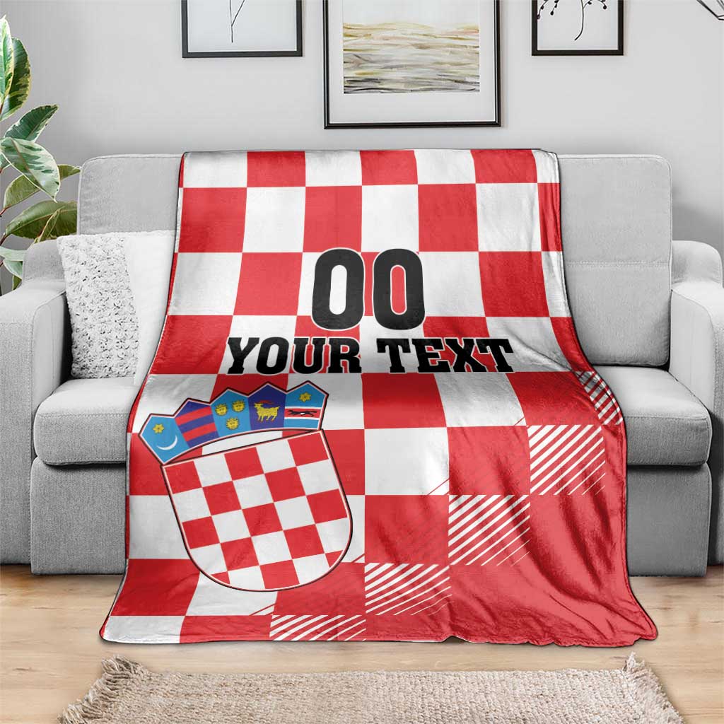 Custom Croatia Checkerboard Blanket With Coat Of Arms