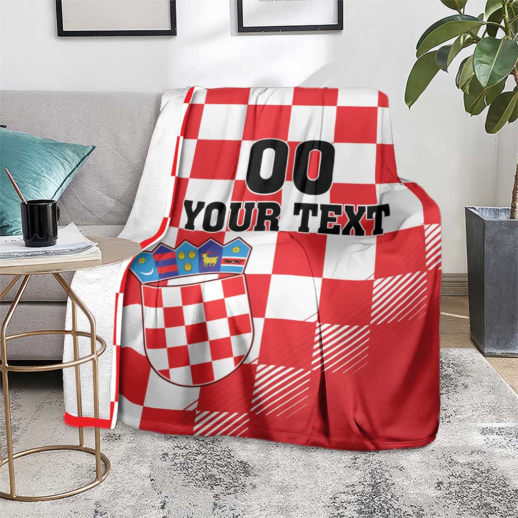Custom Croatia Checkerboard Blanket With Coat Of Arms