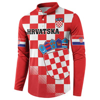 Custom Croatia Checkerboard Button Sweatshirt With Coat Of Arms - Wonder Print Shop