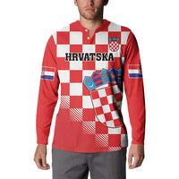 Custom Croatia Checkerboard Button Sweatshirt With Coat Of Arms - Wonder Print Shop