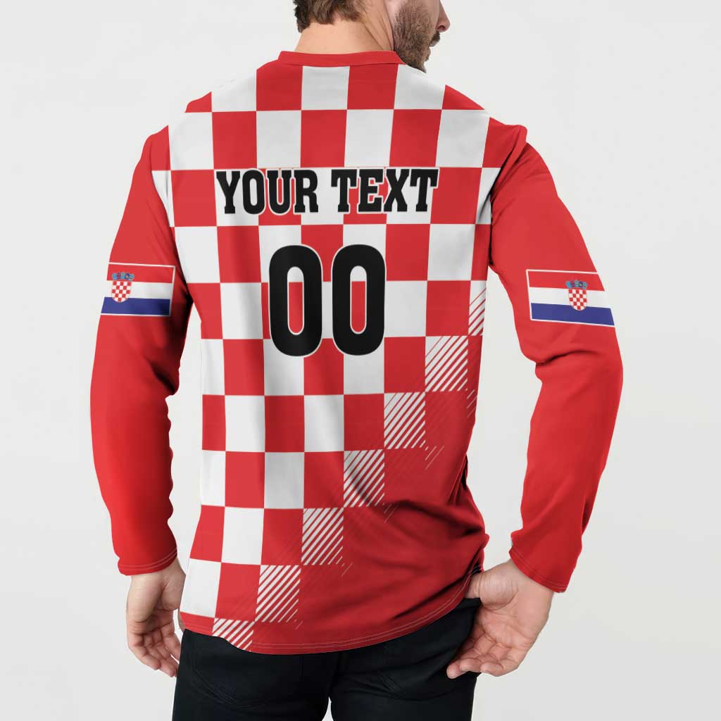 Custom Croatia Checkerboard Button Sweatshirt With Coat Of Arms - Wonder Print Shop