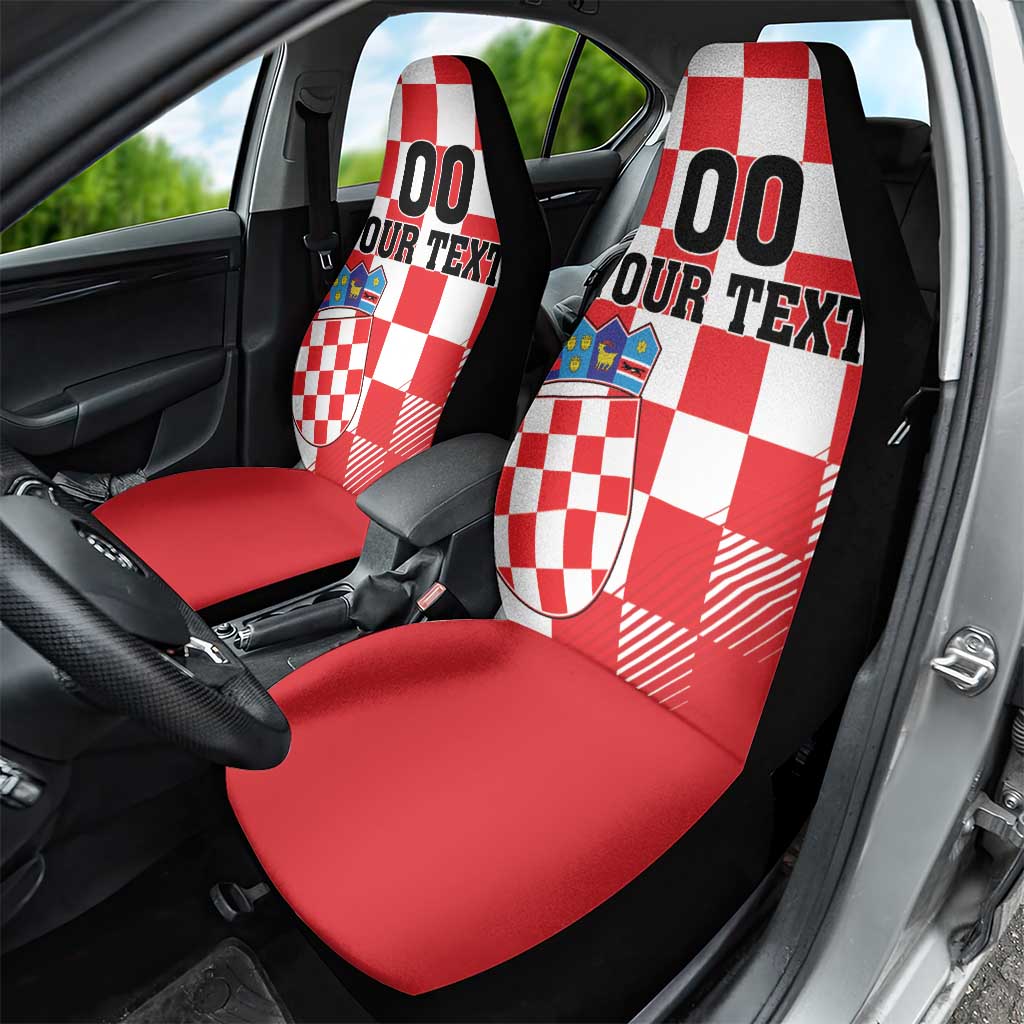 Custom Croatia Checkerboard Car Seat Cover With Coat Of Arms - Wonder Print Shop