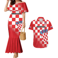 Custom Croatia Checkerboard Couples Matching Mermaid Dress and Hawaiian Shirt With Coat Of Arms - Wonder Print Shop