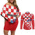 Custom Croatia Checkerboard Couples Matching Off Shoulder Short Dress and Long Sleeve Button Shirt With Coat Of Arms - Wonder Print Shop