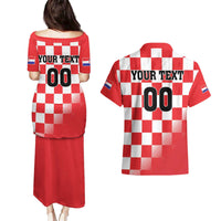 Custom Croatia Checkerboard Couples Matching Puletasi and Hawaiian Shirt With Coat Of Arms - Wonder Print Shop